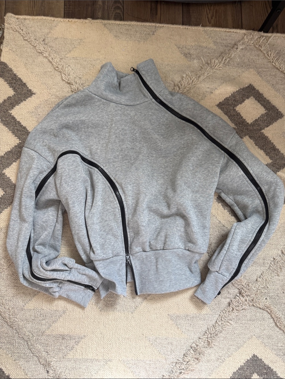 Women's Grey Zip-Trim Funnel Neck Sweater